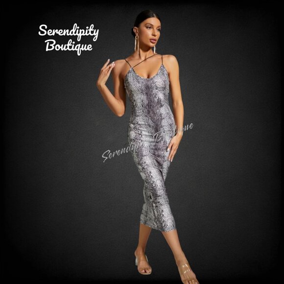 Sexy Body Hugging Silvery Grey Tea Length Asymmetrical Club Party Evening Dress - Picture 1 of 7